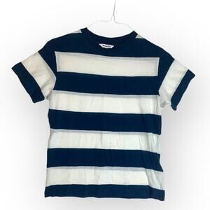 Rollas womens medium short sleeve shirt blue and white stripe casual basic